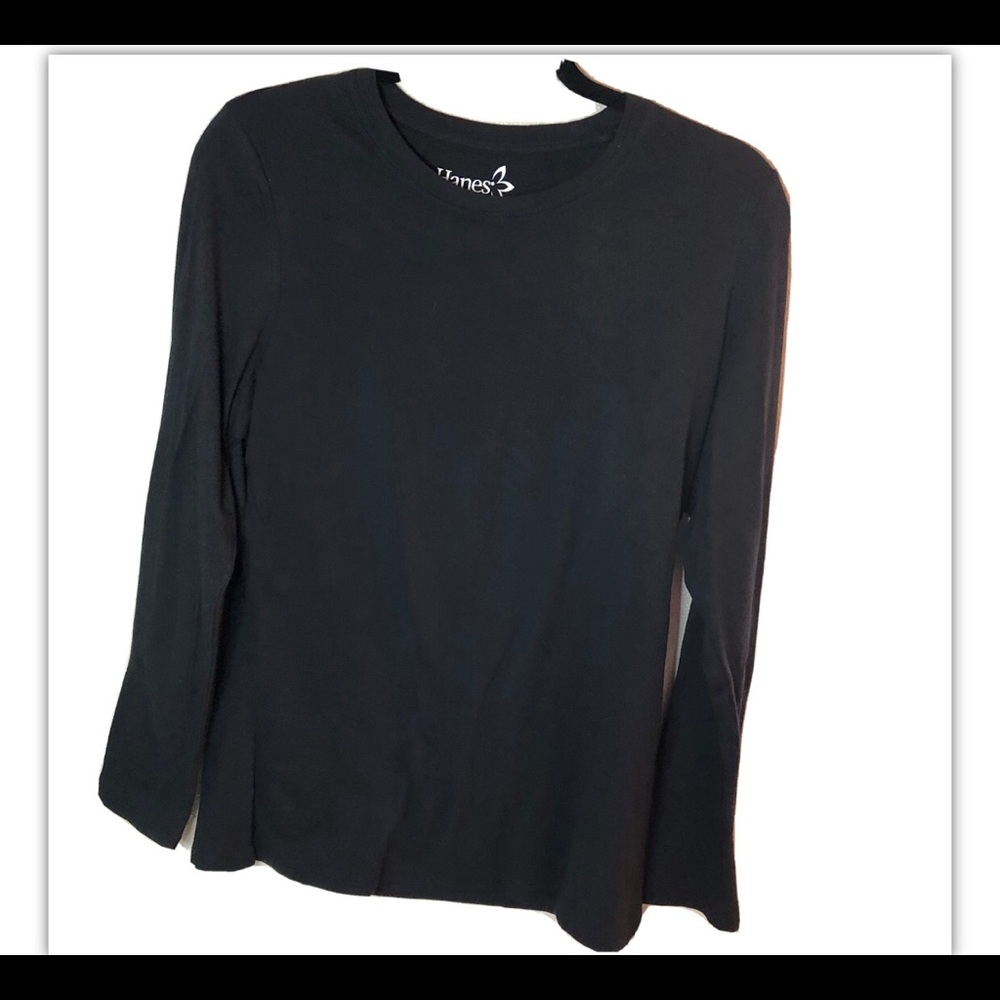 HANES BASIC BLACK SHIRT SIZE M LING SLEEVE WOMEN CREW NECK